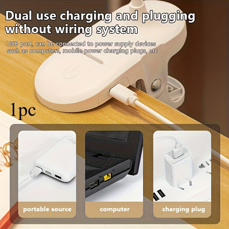 Lámpara de escritorio flexible con cuello de cisne, regulable, con 3 niveles de atenuación táctil y protección ocular, luz nocturna, recargable por USB, con abrazadera ajustable y control táctil.