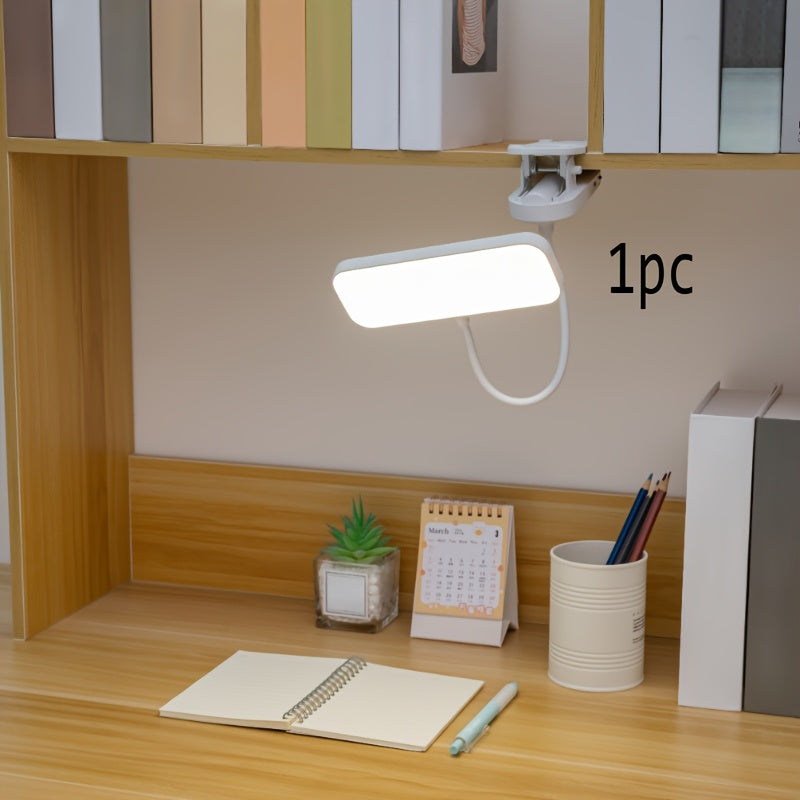 Lámpara de escritorio flexible con cuello de cisne, regulable, con 3 niveles de atenuación táctil y protección ocular, luz nocturna, recargable por USB, con abrazadera ajustable y control táctil.