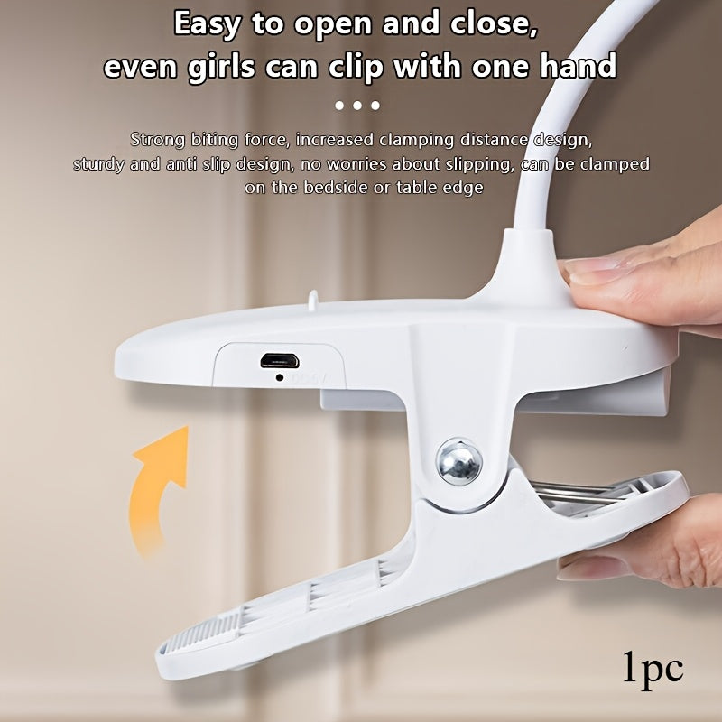 Lámpara de escritorio flexible con cuello de cisne, regulable, con 3 niveles de atenuación táctil y protección ocular, luz nocturna, recargable por USB, con abrazadera ajustable y control táctil.