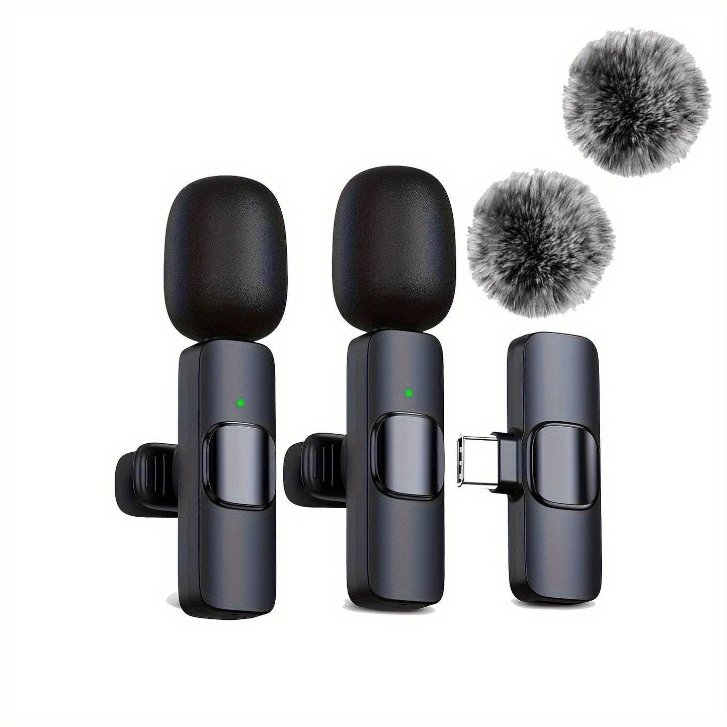 Micrófono de solapa inalámbrico con bola de pelo resistente al viento para smartphones, portátiles y grabación de audio y vídeo. Micrófono inalámbrico para entrevistas de vídeo, podcasts y vlogs.