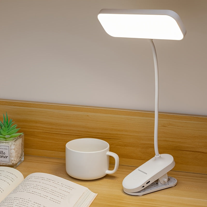 Lámpara de escritorio flexible con cuello de cisne, regulable, con 3 niveles de atenuación táctil y protección ocular, luz nocturna, recargable por USB, con abrazadera ajustable y control táctil.