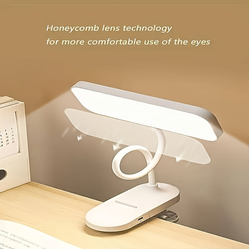 Lámpara de escritorio flexible con cuello de cisne, regulable, con 3 niveles de atenuación táctil y protección ocular, luz nocturna, recargable por USB, con abrazadera ajustable y control táctil.