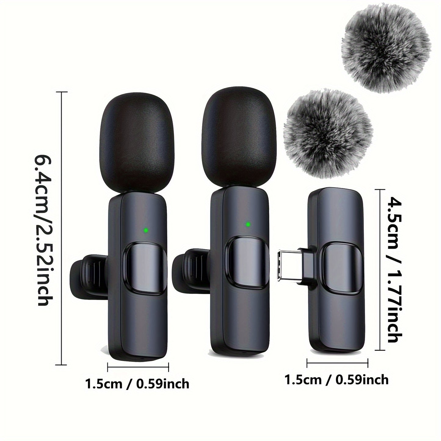Micrófono de solapa inalámbrico con bola de pelo resistente al viento para smartphones, portátiles y grabación de audio y vídeo. Micrófono inalámbrico para entrevistas de vídeo, podcasts y vlogs.