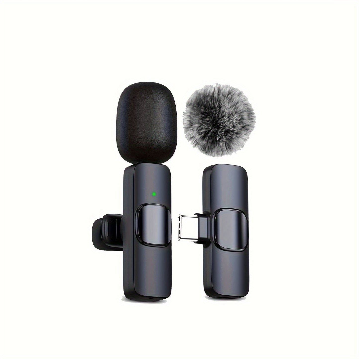 Micrófono de solapa inalámbrico con bola de pelo resistente al viento para smartphones, portátiles y grabación de audio y vídeo. Micrófono inalámbrico para entrevistas de vídeo, podcasts y vlogs.