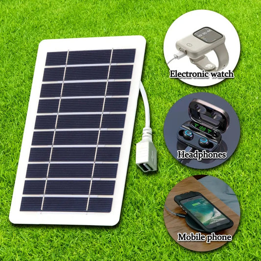 Panel solar portátil de 5 V y 2 W con cargador USB estable. Ideal para baterías externas, teléfonos móviles, camping y uso doméstico. Panel solar rectangular. Cargador ligero.