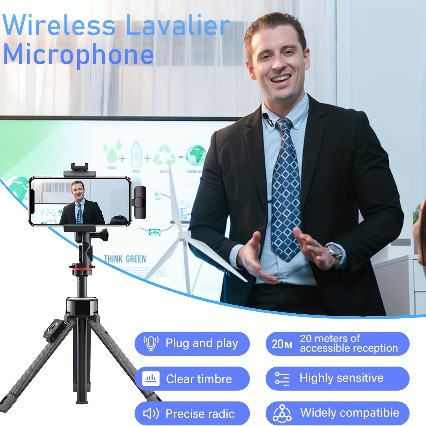 Micrófono de solapa inalámbrico con bola de pelo resistente al viento para smartphones, portátiles y grabación de audio y vídeo. Micrófono inalámbrico para entrevistas de vídeo, podcasts y vlogs.